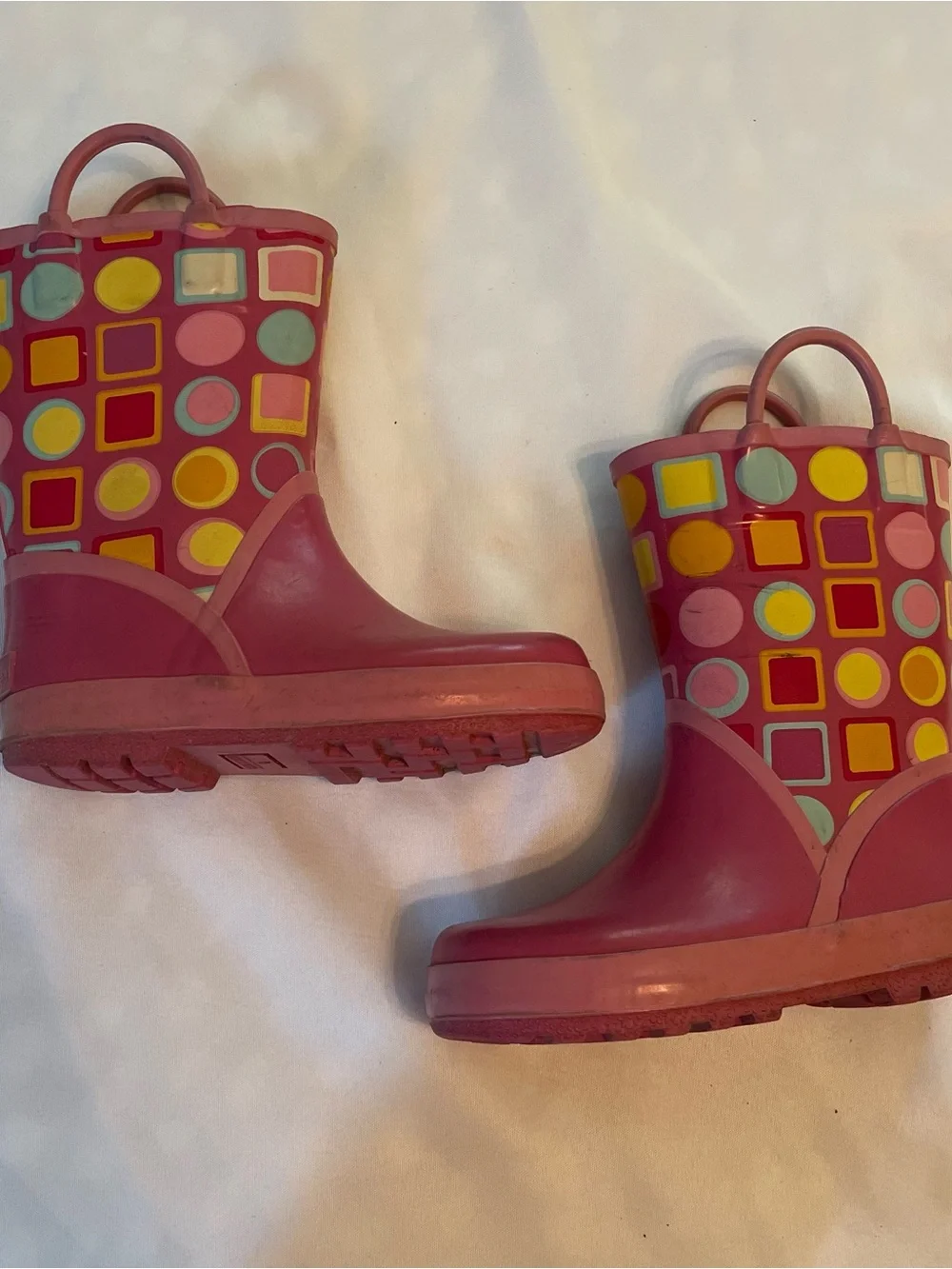 Stride Rite Toddler Kids Pink Patterned Rain Boots with Handles, Size 9